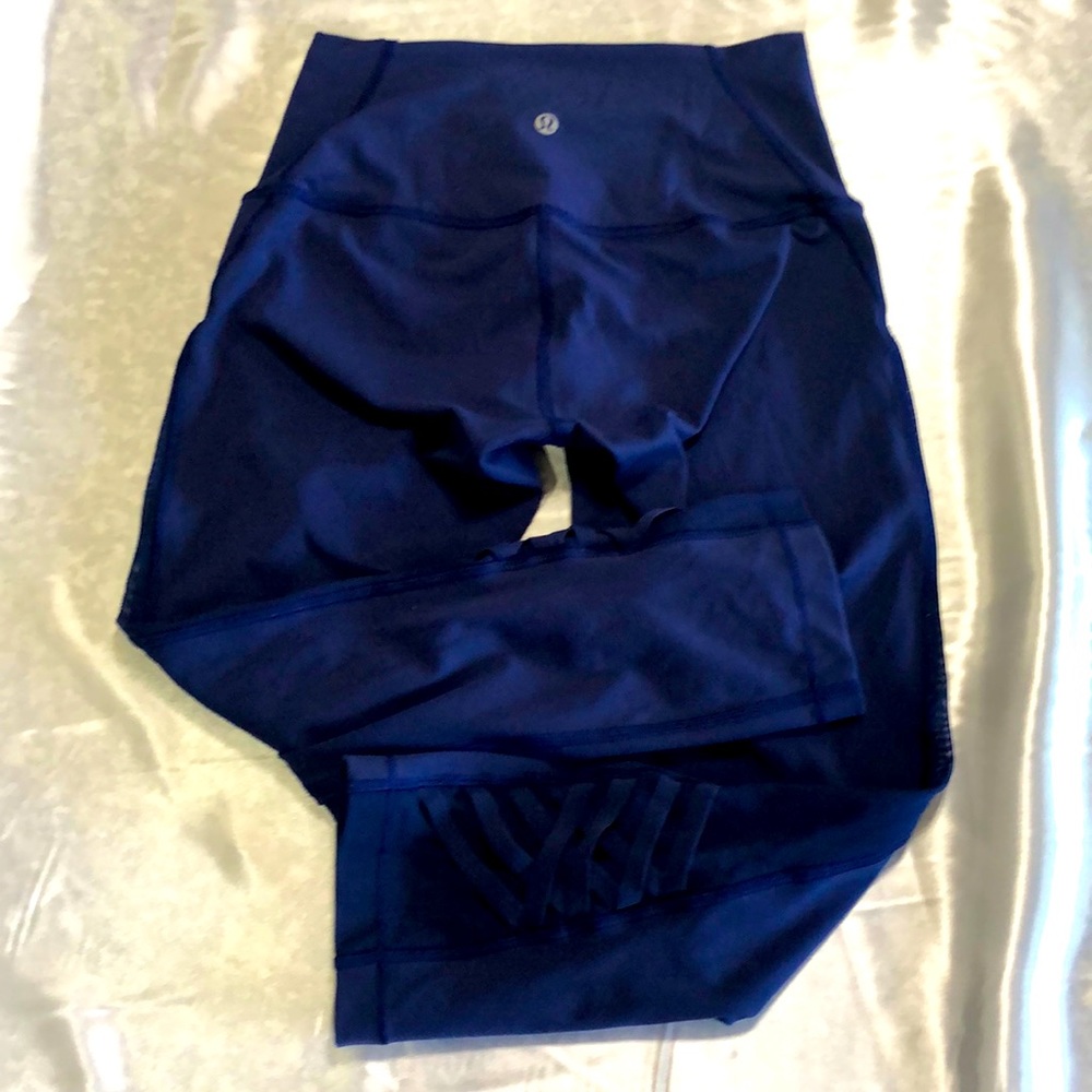 Lululemon Navy Blue Crop with Mesh and Tie Details